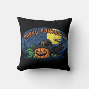 Gelukkig Halloween Pompoen En Kraai Kussen