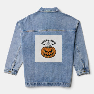 Gelukkig Halloween Pompoen Gezicht Vintage Vector Denim Jacket