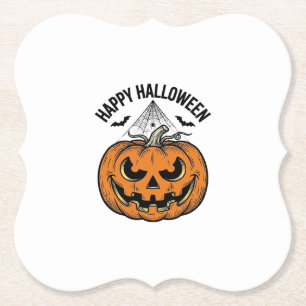 Gelukkig Halloween Pompoen Gezicht Vintage Vector Kartonnen Onderzetters