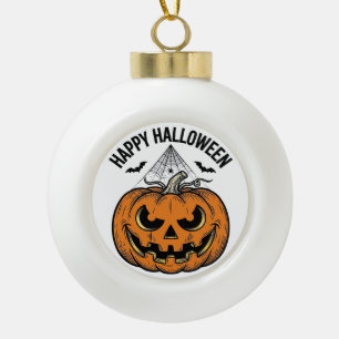 Gelukkig Halloween Pompoen Gezicht Vintage Vector Keramische Bal Ornament