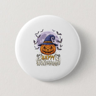 Gelukkig Halloween Pompoen Heksenhoed Vleermuizen Ronde Button 5,7 Cm