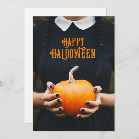 Gelukkig Halloween pompoen meisje zwarte jurk Feestdagenkaart (Voorkant / Achterkant)