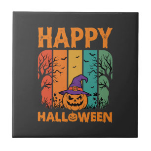 Gelukkig Halloween Pompoen Vintage Vector Tegeltje