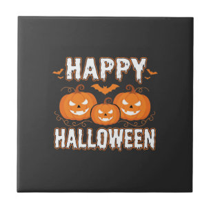 Gelukkig Halloween Pompoen Vleermuis Vector Tegeltje