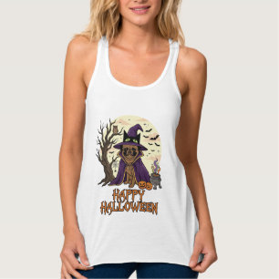 Gelukkig Halloween Pugs Heksenhoed Ketel Pompoenen Tanktop