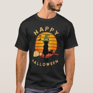 Gelukkig Halloween Schattige Katten op Bezem in Mo T-shirt