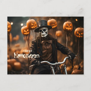 Gelukkig Halloween Schattige Skelet en pompoenen Briefkaart