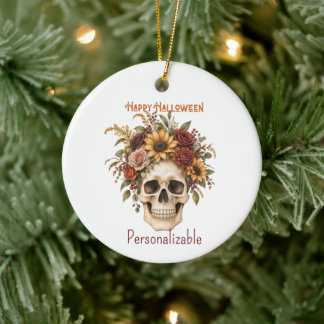 Gelukkig Halloween Schedel Herfst Bloemstuk Keramisch Ornament