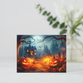 Gelukkig Halloween Sinister Haunted House & Pompoe Briefkaart (Staand voorkant)