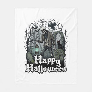 Gelukkig Halloween Skelet Lantaarn Zwarte Kat Begr Fleece Deken