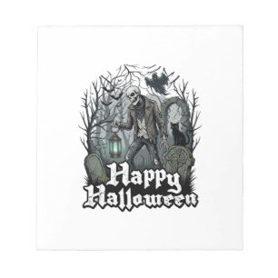 Gelukkig Halloween Skelet Lantaarn Zwarte Kat Begr Notitieblok