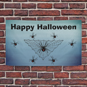 Gelukkig Halloween Spinnenweb Giftige Spin Blauw G Spandoek