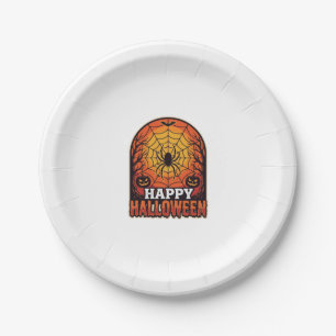 Gelukkig Halloween Spinnenweb Vintage Gravure Ontw Papieren Bordje