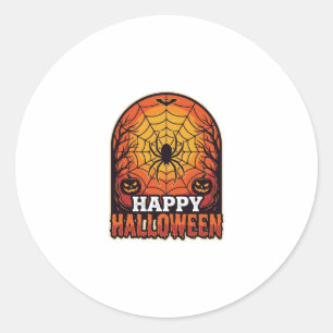 Gelukkig Halloween Spinnenweb Vintage Gravure Ontw Ronde Sticker