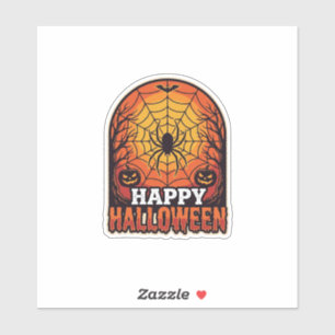 Gelukkig Halloween Spinnenweb Vintage Gravure Ontw Sticker