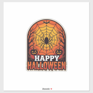 Gelukkig Halloween Spinnenweb Vintage Gravure Ontw Sticker