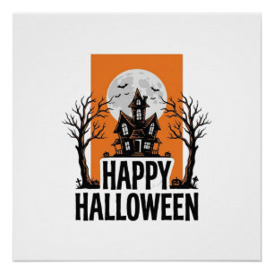 Gelukkig Halloween Spokenhuis Vintage Grafisch_1 Perfect Poster