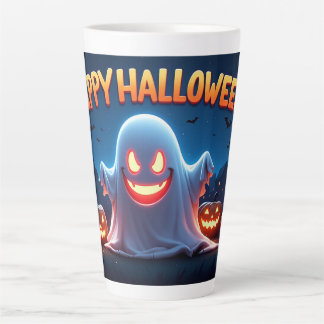 Gelukkig Halloween spook met gloeiende pompoenen n Latte Mok