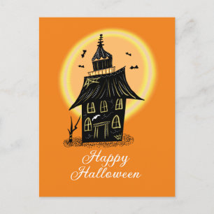Gelukkig Halloween Spukhuis Zwart Oranje Briefkaart