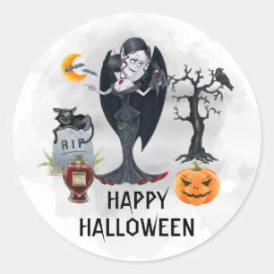 Gelukkig Halloween Vampier Aquarel   Ronde Sticker