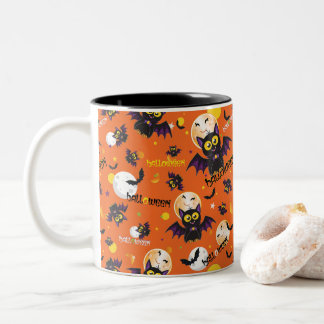 Gelukkig Halloween Vampier Hoektand Vleermuis Grie Tweekleurige Koffiemok