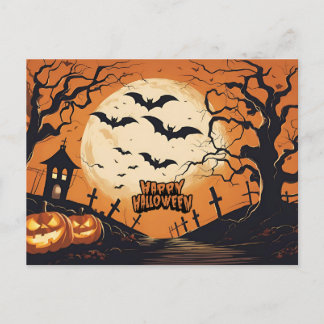 Gelukkig Halloween Vleermuizen vliegen over begraa Feestdagenkaart