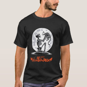 Gelukkig Halloween Volle Maan Skelet Kat Schattig T-shirt