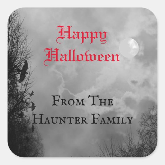 Gelukkig Halloween Vollemaan en Raaf Custom Sticke Vierkante Sticker (Voorkant)