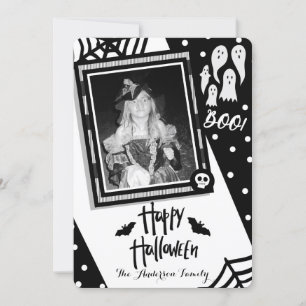 Gelukkig Halloween Whimsical Zwart & Wit Foto Kaart
