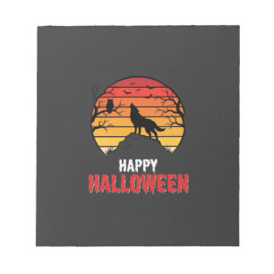 Gelukkig Halloween Wolf Zonsondergang Vector Notitieblok