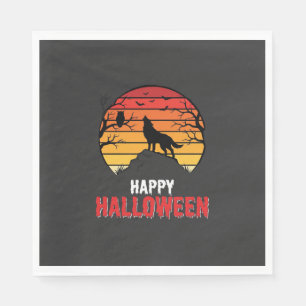 Gelukkig Halloween Wolf Zonsondergang Vector Servet