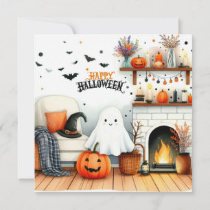 Gelukkig Halloween Woonkamer met Geest  Feestdagenkaart