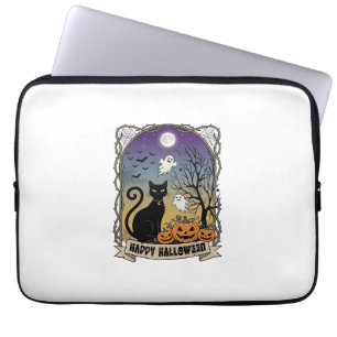 Gelukkig Halloween Zwarte Kat Geesten Pompoenen_1 Laptop Sleeve