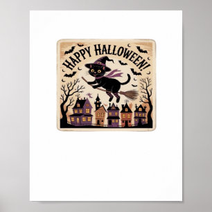 Gelukkig Halloween Zwarte Kat Heks Klassiek T-shir Poster