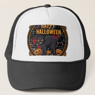 Gelukkig Halloween Zwarte Kat Pompoenen Botten_1 Trucker Pet