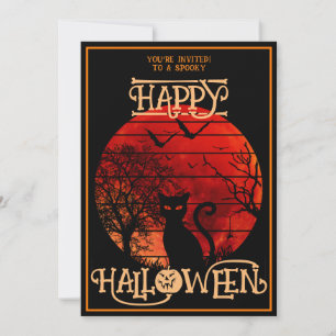 Gelukkig Halloween Zwarte Kat Vleermuis Kostuum Fe Kaart