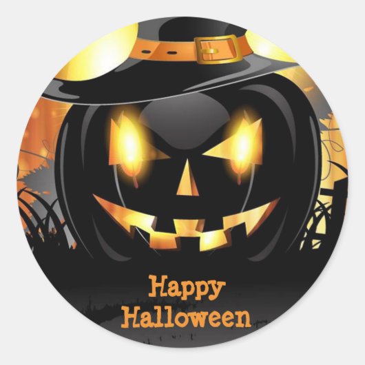 Gelukkig Halloween Zwarte Pompoen Ronde Sticker (Voorkant)