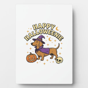 Gelukkig Halloweenie Dachshund Heks Hond T-Shirt_1 Fotoplaat