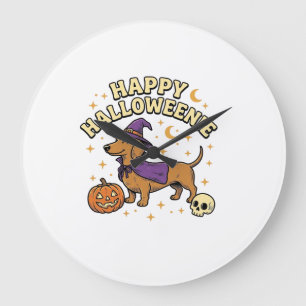Gelukkig Halloweenie Dachshund Heks Hond T-Shirt_1 Grote Klok