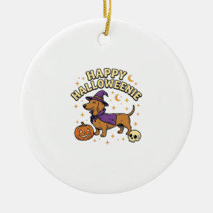 Gelukkig Halloweenie Dachshund Heks Hond T-Shirt_1 Keramisch Ornament