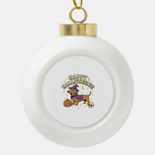 Gelukkig Halloweenie Dachshund Heks Hond T-Shirt_1 Keramische Bal Ornament