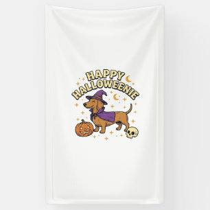 Gelukkig Halloweenie Dachshund Heks Hond T-Shirt_1 Spandoek