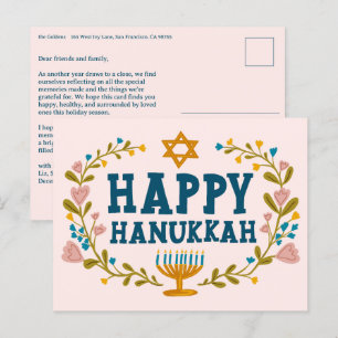 GELUKKIG HANUKKA Bloemenkrans Menorah Aangepaste t Briefkaart