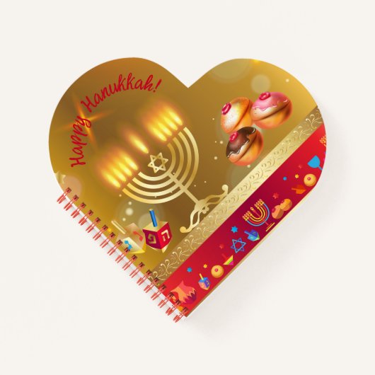 Gelukkig Hanukka Lichten Joodse Feestdag Goud Hebr Notitieboek (Voorkant)
