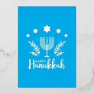 Gelukkig Hanukka Menora Blauw Folie Feestdagenkaart