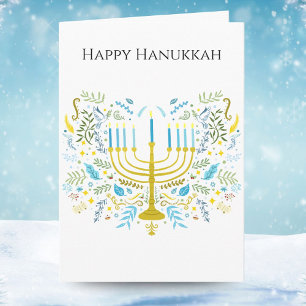 Gelukkig Hanukka Menora met Bloemen Kaart