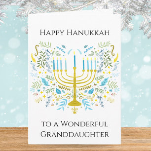 Gelukkig Hanukka Menora met Bloemen Kleindochter Kaart