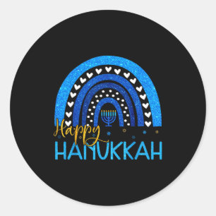 Gelukkig Hanukka Menorah Regenboog Joods Cadeau Vr Ronde Sticker