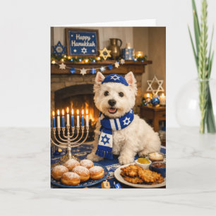 Gelukkig Hanukka Westie Kaart – Feestelijke Joodse