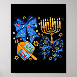 Gelukkig Hanukkah Boog Menorah Dreidel Joodse Vrou Poster